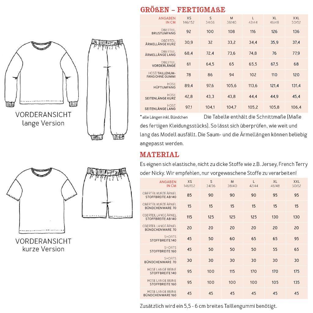Papierschnittmuster Schlafkombi Frau Trixie XS-XXL